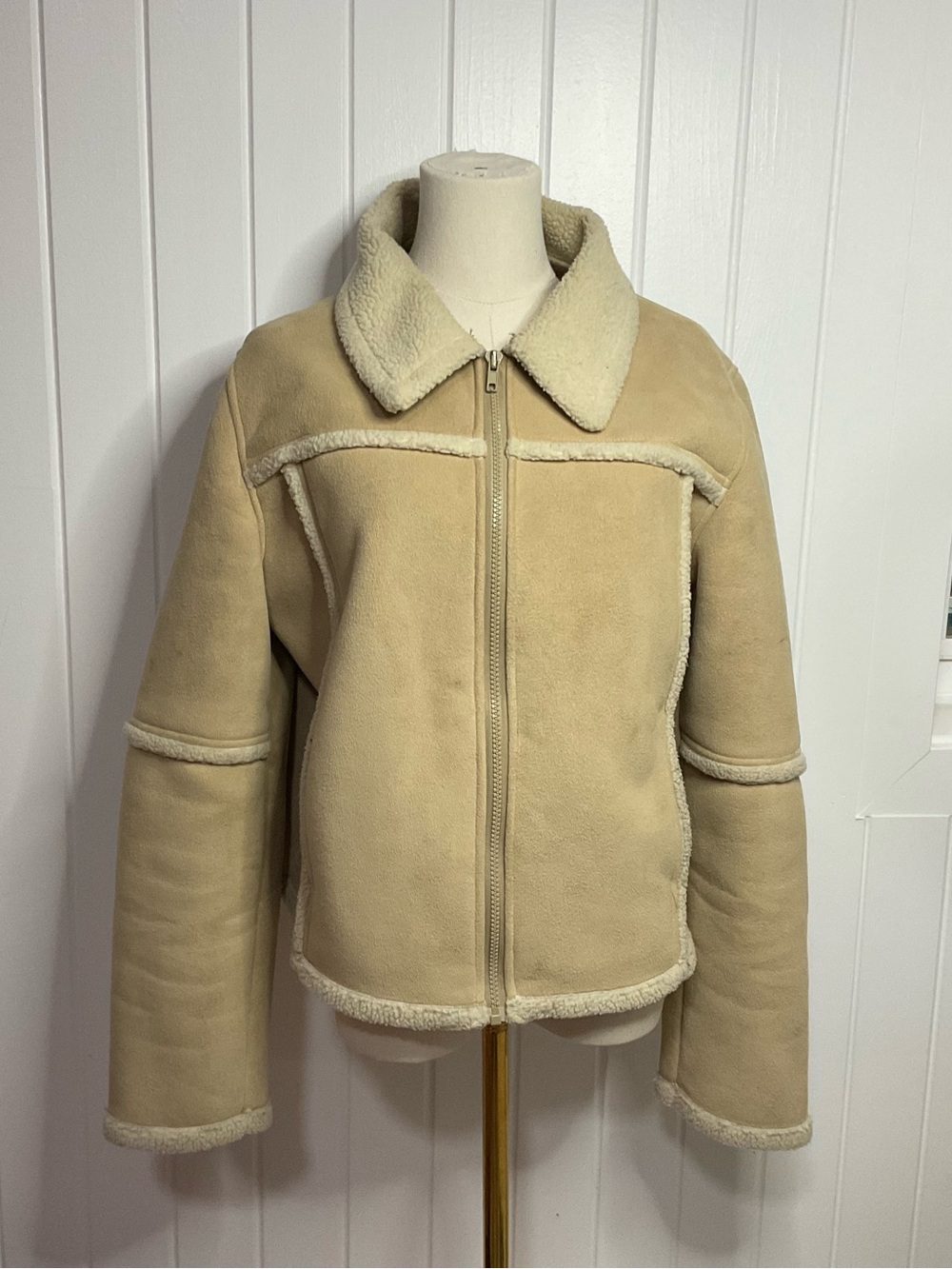 Buffalo David Bitton Tan Shearling-Trim Zip Jacket